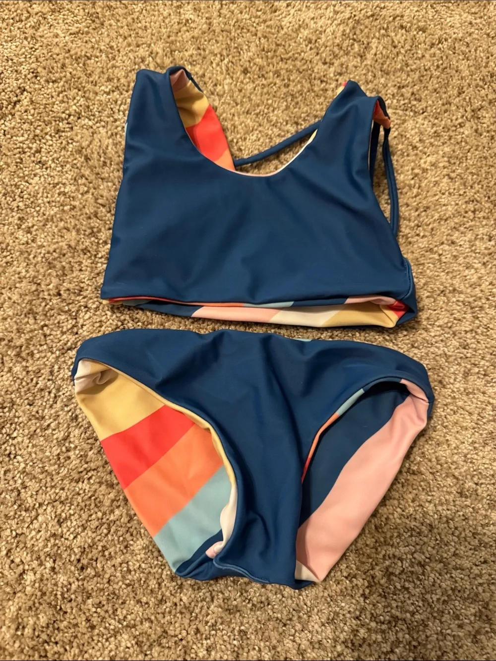 Girls' Multicolor Diagonal Stripe Swim Bikini - Active Two-Piece